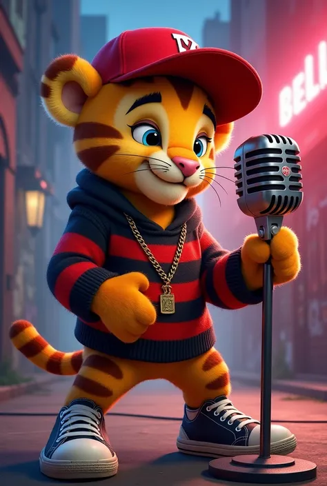 Generate an image of Daniel the Tiger from Disney Junior as a rapper