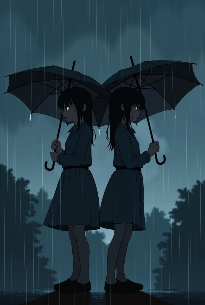  The cover of the novel . Animated 1 girl carrying an umbrella is raining and sad when the sky is dark