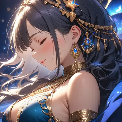 (( top quality))、(( Masterpiece))、( Details)、 high resolution、 perfect face、 Detailsな目、Sleeping Beautiful Girl 、Sleeping profile、Mystical Night、Healing、 Belly Dancer Outfit 