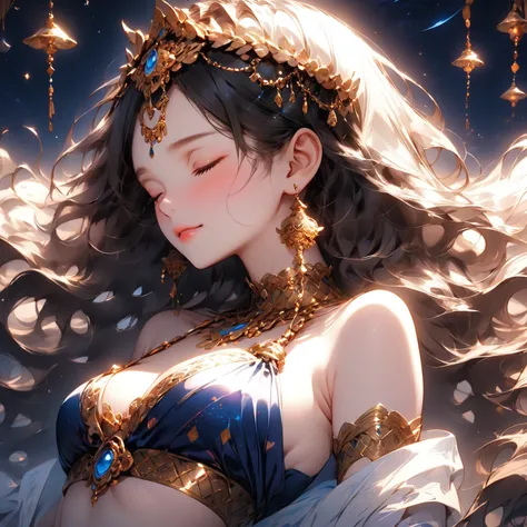 (( top quality))、(( Masterpiece))、( Details)、 high resolution、 perfect face、 Detailsな目、Sleeping Beautiful Girl 、Sleeping profile、Mystical Night、Healing、 Belly Dancer Outfit