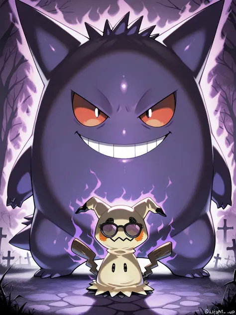 1girl, Cute girl Pokemon Trainer with a playful, spooky aura, wearing a dark purple and black outfit inspired by Ghost-type Pokémon. Her outfit features subtle details like wispy, ethereal patterns and glowing accents. She has short, messy hair with shades...