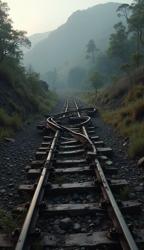 "A railway track twisted and damaged due to underground coal fires in Jharia."