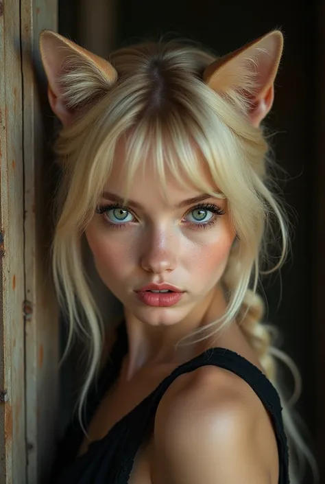 Cat Ears,Parted Lips, Cowboy Shot, Minimalism, Best Quality, Blonde Hair, 