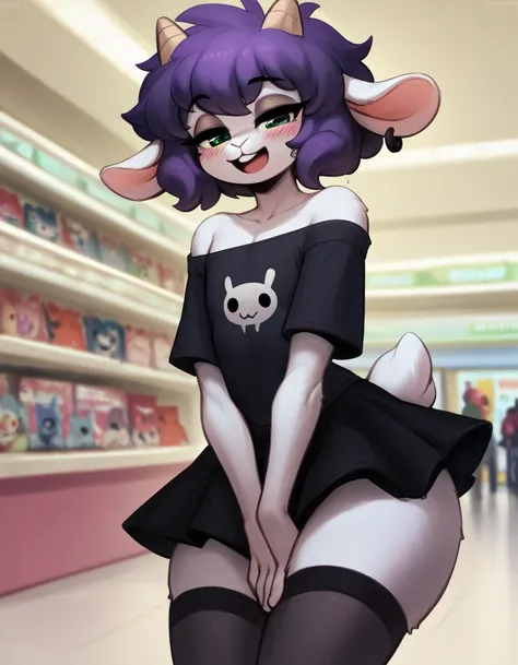 score_9, score_8_ upwards, score_7_ upwards, score_6_ upwards, score_5_ upwards, score_4_ upwards, source_ fluffy, by yboon , alone,  in the room ,  mall three-quarter portrait, cowboy shot BREAK 1femboy ,anthro, short hair horns , шерстьry, lamb tail ,  A...