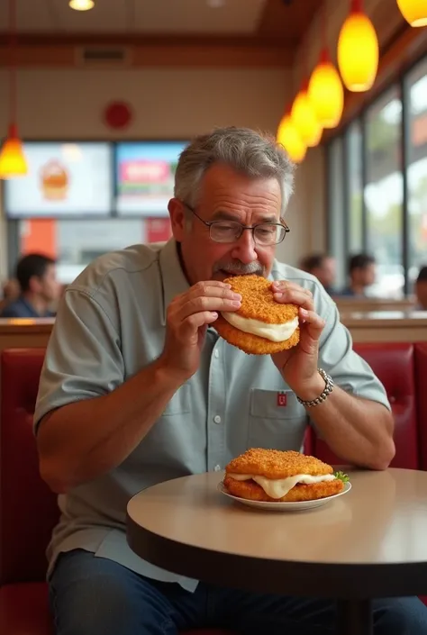 a man with filet o fish sanwhich