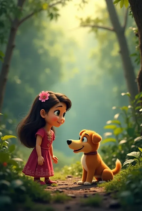  one day, Sophia ne Max dog ke saath gaon ke bahar ek jungle mein ghoomne ka faisla kiya.
    - Tastveer : Sophia aur Max dog jungle mein praveesh karte hue, jungle ke sundar ped-paudhe aur jaanwar ke saath.
