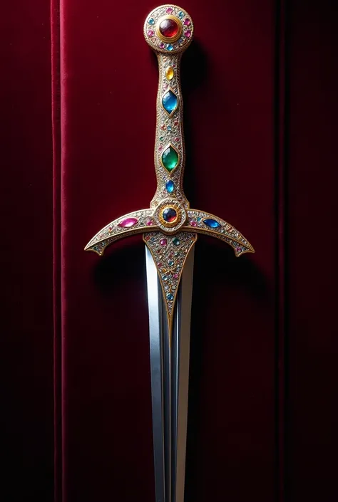 An elegant stylish attractive unique shiny sword with gems on the handle