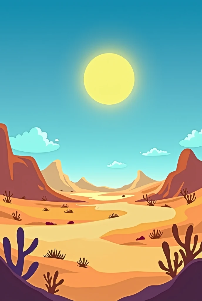 West background; cielo azul, Desert, Big Sun ,  cartoon , vector, 16:9