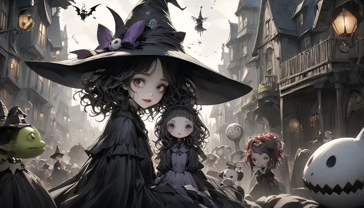 god、  Tim Burton's World、   top quality  ,  Masterpiece,    high detail,    looks like a scene from a movie、witch、