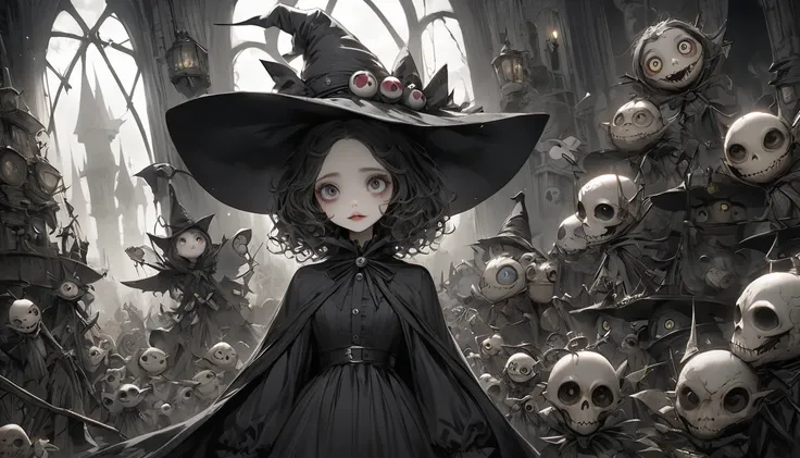 god、  Tim Burton's World、   top quality  ,  Masterpiece,    high detail,    looks like a scene from a movie、witch、