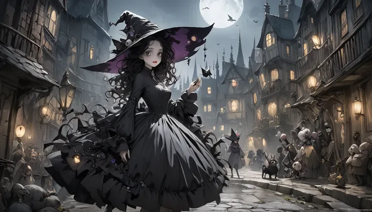 god、  Tim Burton's World、   top quality  ,  Masterpiece,    high detail,    looks like a scene from a movie、witch、