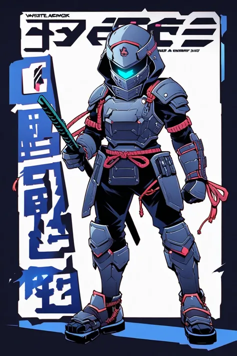  cyberpunk ninja action novel。solo ninja 。((white background illustration ))。(( full body illustration))。(( standing))。steel armor。Ninja costume in the style of a body armor jacket。A ninja costume in the style of a 。Electrodes like stun guns stick out of b...