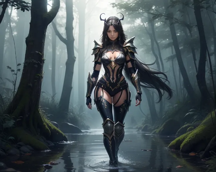 - Photorealistic with perfect details, Cinematic, Masterpiece, HD, Sexy CGI.

- Beautiful "Indian" woman, Long hair, Yellow eyes, smooth skin full of colorful tattoos, expressive.

- Wearing a costume ("Full Sexy Armor"), a costume that embodies the form o...