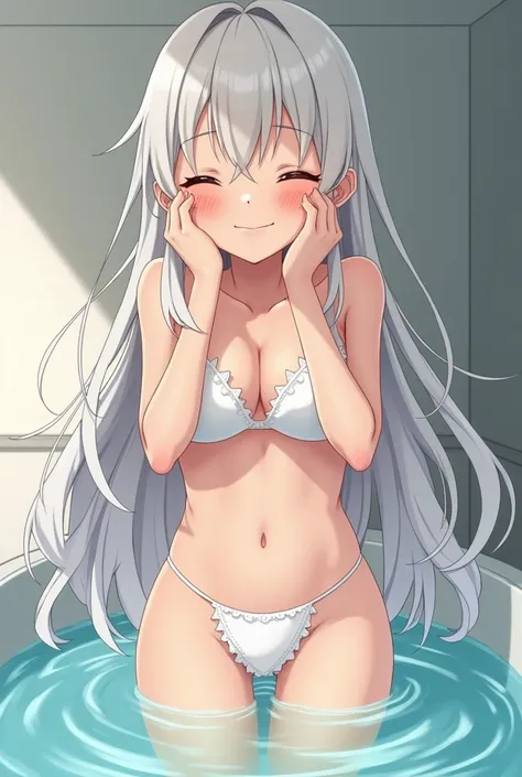 Image of a very white blonde anime girl bathed in semen