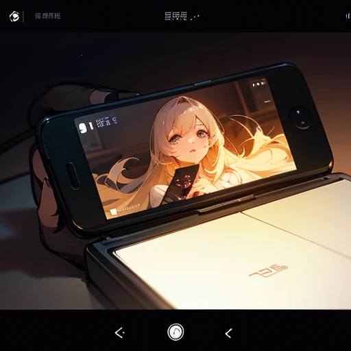  table with a classy feel like an Android device。On that screen,、 the smartphone shows a video of a singing girl 。 the girl has long hair and 、 is wearing a casual dress 。 video player interface （Play button、 pause buttons 、Progress bars, etc. ） is display...