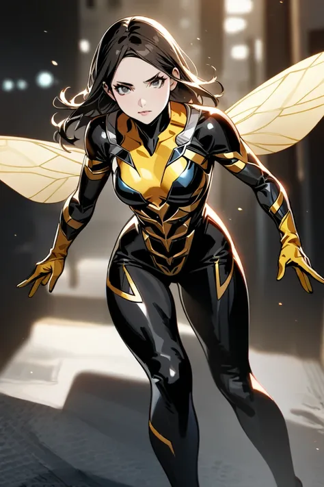 Wasp Jane foster (marvel), bug wings, short black hair, High Resolution, 1girl, Solo, Masterpiece, 8k