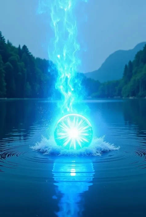 Blue fire ball lands on the water