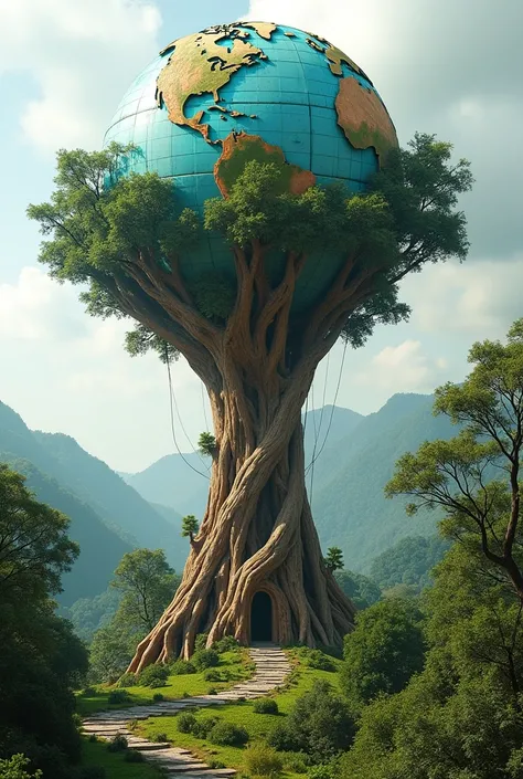 can u create a building that has a body or figure of a tree but has the head of the globe