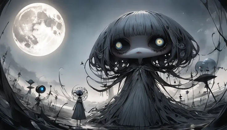    Tim Burton's Style、 transparent moon, Strange person,