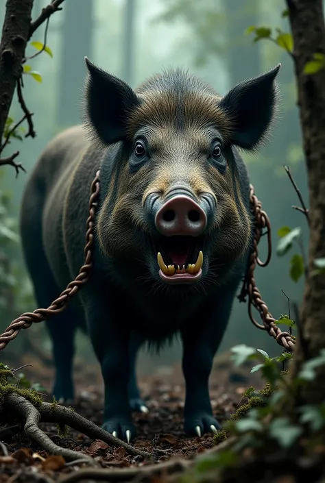 Wild pig crying on trap