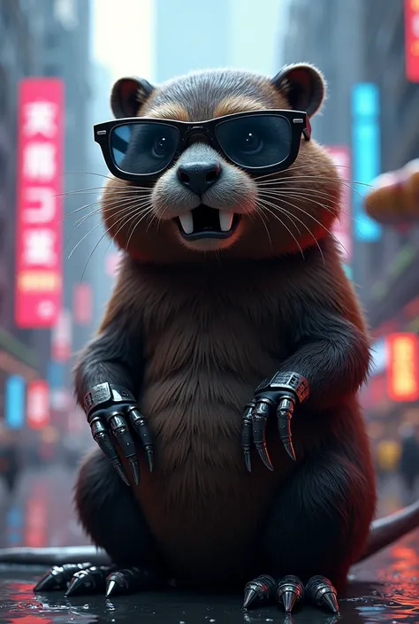 Cyberpunk beaver with glasses