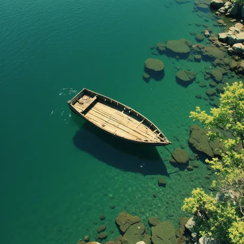 wooden boat in the green water