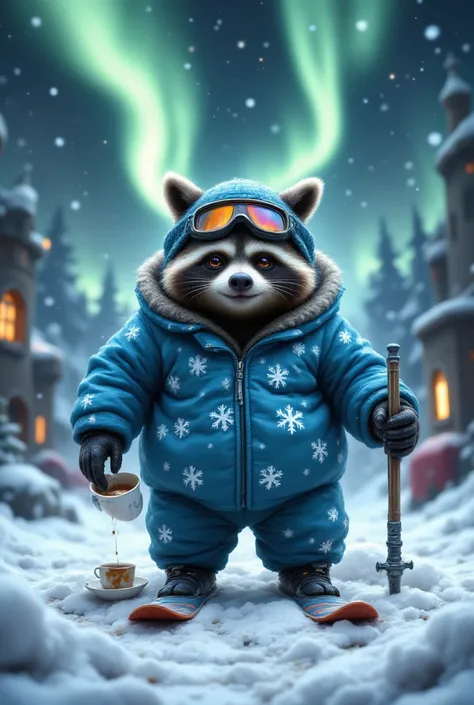 [id422363793|Екатерина], так выглядит 6:

A chubby anthropomorphic raccoon squeezed into a tight bright-blue ski suit decorated with snowflake patterns. His ski goggles sit crookedly on his snout, and his whiskers stick out wildly. He holds a broken ski po...