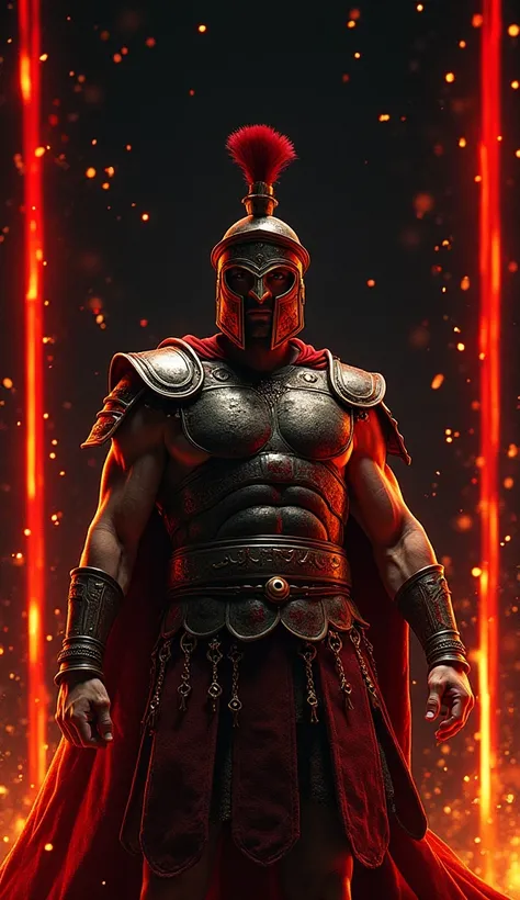  Black background with red flames and golden sparkles .  
   - White central text with red borders: **" HARD RESET SOUND EFFECT FORGE YOUR MIND ."**  
   - Image of a Spartan warrior with a bloody sword,  looking forward with determination .  
  - : swords...