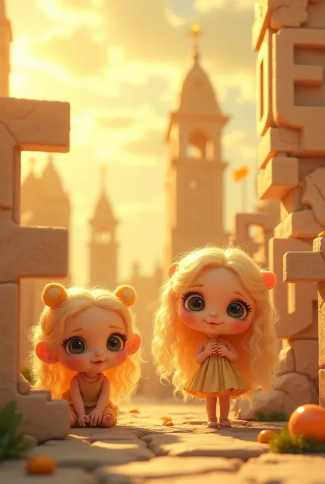 (( Cute Lashes Little Blonde  Cool    ((GOD and Yu Alphabet Stone Letter Stone Statue ))
( Whales Climb to the Sky Along High-Rise Towers ) Background Fantasy Fantasy Golden Sky World