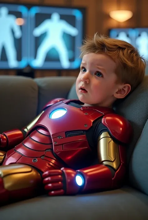 Hyperrealistic 8K Studio Portrait of a Toddler as Iron Man (Marvel Universe)
A hyperrealistic 8K cinematic portrait of a young  transformed into a miniature Iron Man, lying comfortably on a futuristic Stark Industries-designed couch. The scene captures an ...