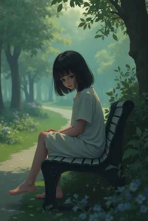 Girl sad in park caring 