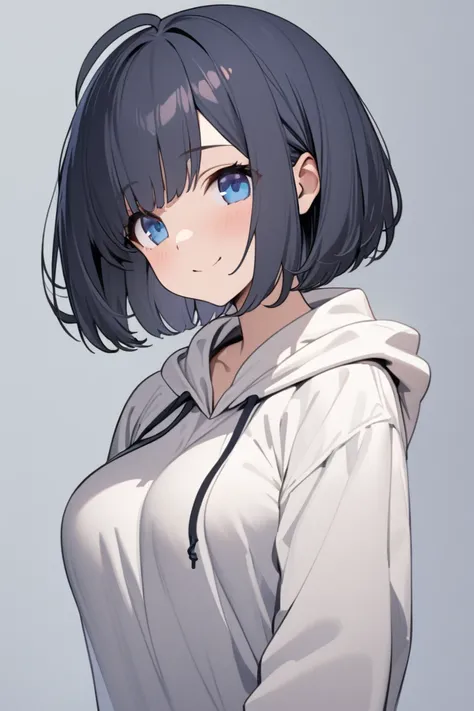 （masterpiece：1.2），Super detailed，solo girl, Hiding one eye, bob cut hairstyle, navy  hair color, ahoge, smile, white hoodie, tareme, blue eyes, (full body:1.5),
(multiple views, split view:1.2), (close-up face, close-up upper body, close-up breasts:1.1),
(...