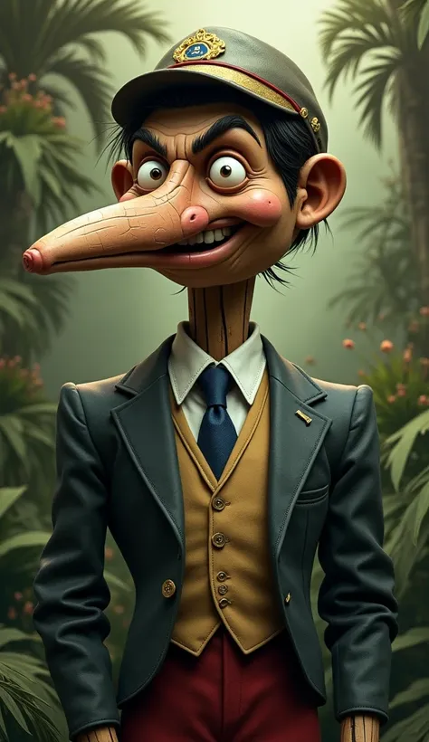 Create an image of Pinocchio dressed as Jair Bolsonaro 