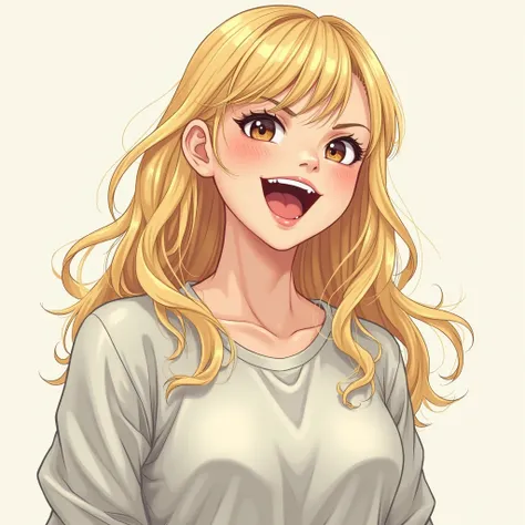  smile,  a girl,  high resolution sweatshirt, Open mouth,  masterpiece,  high resolution sweatshirt,  Precise,  Anatomically Correct,  high quality,  Very detailed,  blond hair, breasts, Open mouth,  Split lips,  Simple background , 8k octane,  illustratio...