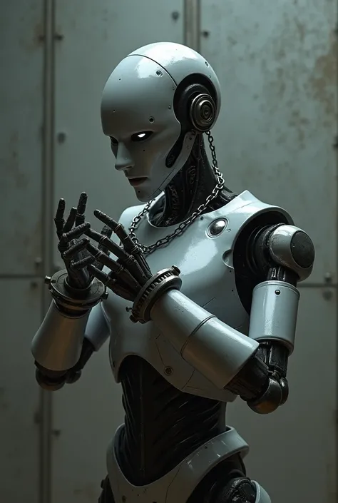 Robot in prison with handcuffs