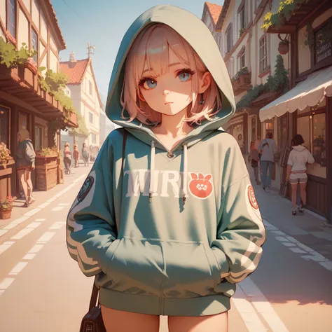  1 girl,  shortcuts,  contemptuous gaze:1.2,  hoodie, hood ,  top quality,  high detail,  very detailed, 