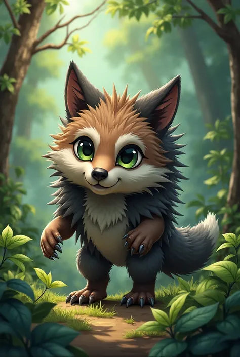 a creature with that is a hedge hog and wolf combined and it's abilities are that it can detect heat and change colour and it lives in forest biomes make clipart