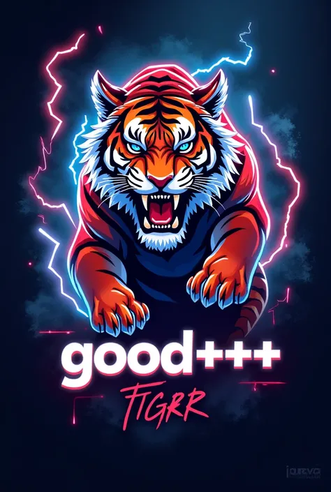 Tiger animal esport logo with electric effect and writing
"GOOD+++",