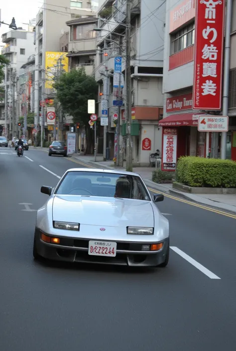   modified Nissan Fairlady ｚ、S30,Silver、Japanese Signs、road、  Japanese license plate 、Osaka、Circular Line、speed、