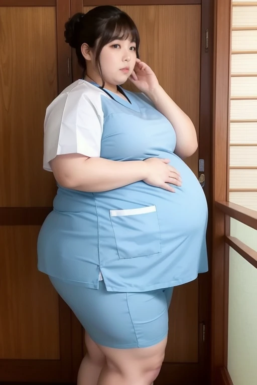 overweight、  very obese  、  Japanese woman、  Nurse、 big stomach、  thick butt、thick、  out of breath、Feeling fatigued、 can't walk 、