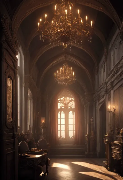 A vampire in a dark, opulent manor, (louis de pointe du lac:1.4), chiaroscuro lighting, (dramatic cinematic:1.2), intricate architectural details, (baroque interior:1.2), (moody atmosphere:1.1), (highly detailed:1.2), (photorealistic:1.3), (unreal engine 5...