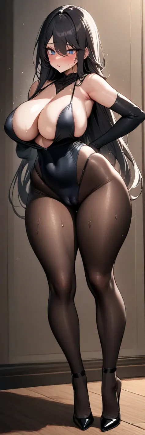  The Perfect Eye  , ， Delicate Faces ， Perfectly Sexy Face ,  Super detail ,  ultra  The Perfect Eye  ,  Big Beauty , Standing, Sweat，,Long breasts ,   black stockings,pantyhose under swimsuit, ,long hair, Body,Tight clothing, big boobs,l-shaped cleavage,,...