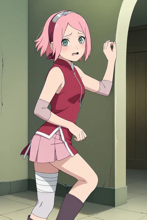 masterpiece, best quality, absurdres, highres, source anime, very aesthetic, BREAK, anime coloring, anime screencap, 
1girl, sakura_haruno, sakura(boruto), green eyes, pink hair, short hair, small breasts,
sleeveless, red zipper minidress, pink miniskirt, ...