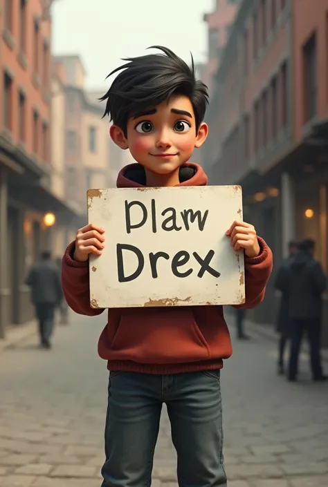 Create a person holding a sign written by Drex