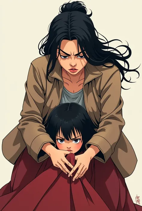 A 30-year-old angry Japanese Arab mother inserts a girl inside her skirt and then closes her feet. Anime