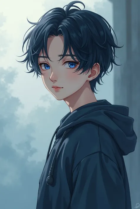  Do Sung Jinwoo, but different and quiet. Male and blue eyes.  anime-style.