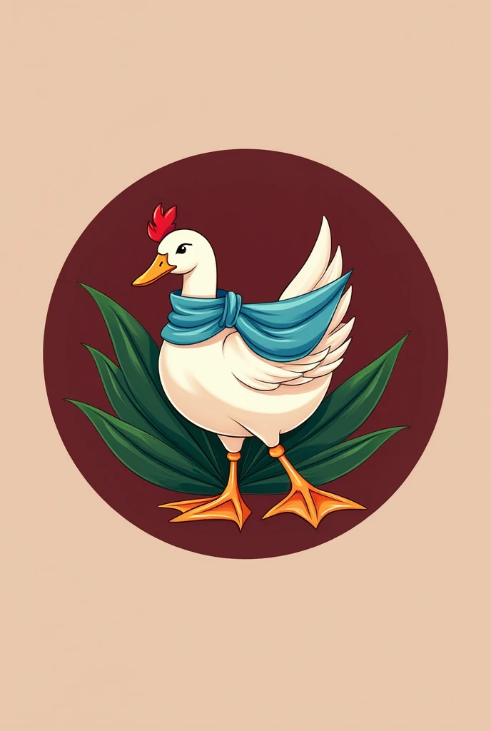  Logo with the name ENTOK FARM RS maroon red color , Indonesian origin  , there is a duck and a leaf of green color and a small shawl of elegant blue  , Cool 