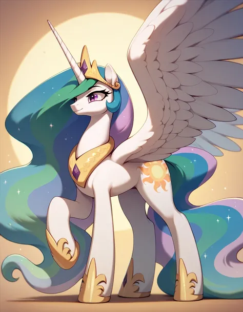 Pony princess Celestia woman, gigantic large wings, 