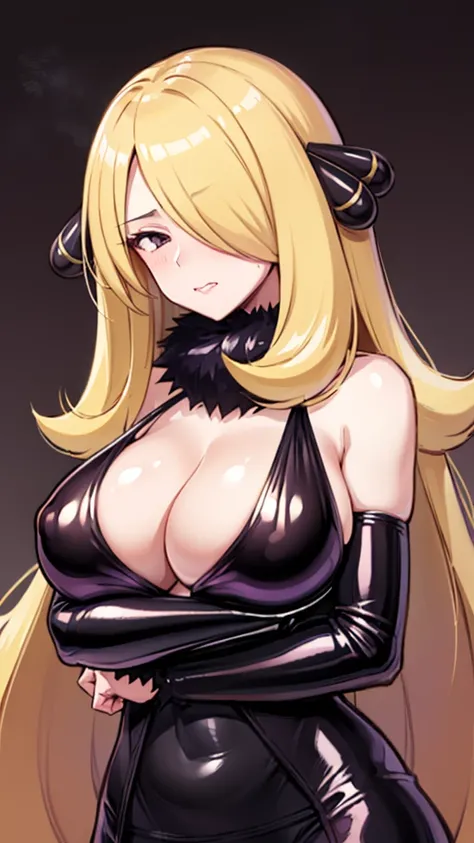   erotic、Sirona、 long blonde、Big Breasts,  alone,Lustful terra-looking latex rubber suit、Evil Combatant 、 Purple Wicked Background 、  top quality,  detailed face,  detailed eyes ,  high resolution、 dye her cheeks red、 Sexy Poses、adult、cool、sneer、cunning、de...