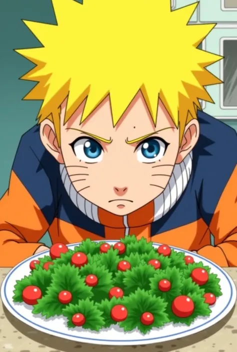 Naruto watching a plate of salad